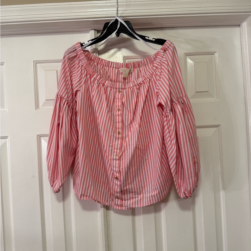 Michael Kors Pink and White Striped Blouse